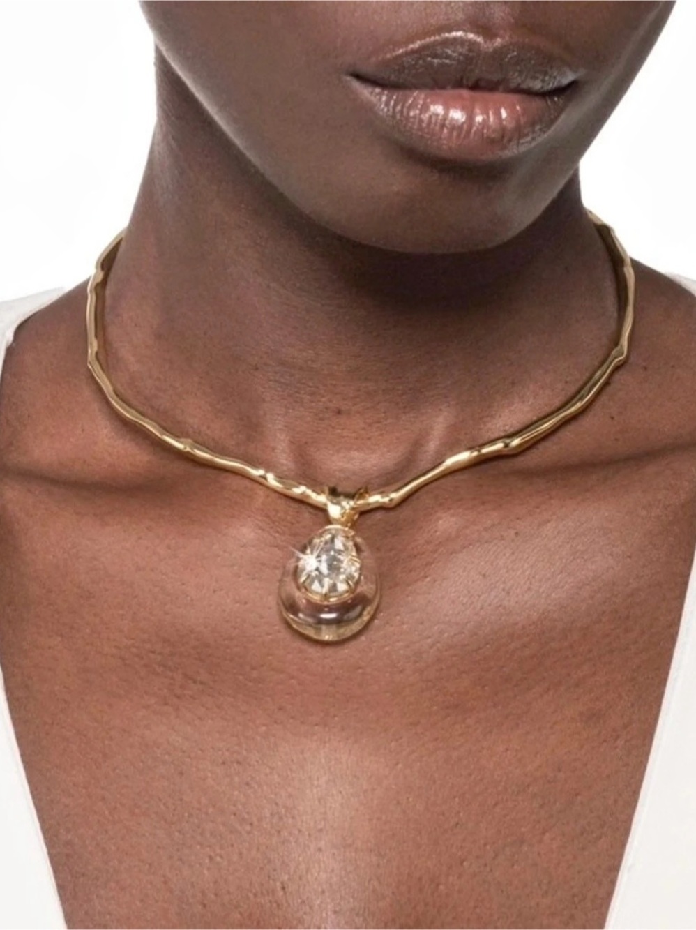 NEW Alexis Bittar Bonbon Crystal Teardrop Lucite Collar Necklace Gold Clear OC01